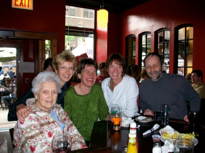 Our Hackney's bartender Billy makes a mean drink, and he takes a mean picture, too. Left to right: Flo, sisters Bev, yours truly, Marilee, and our chaperone Mike