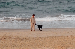 That's Dora -- my first Seeing Eye dog -- off duty on a stroll on the beach. She was 12 when she retired.