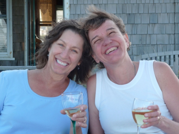 That's Katherine Bray and I enjoying a glass of wine from Katherine and Larry's splendid oceanfront deck. 