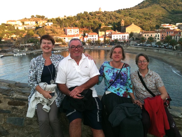 That's wee Sheelagh on the left, then our friend Jim Neill, Beth, and Beni. It was taken in August, 2011 in the picturesque Collioure, France.