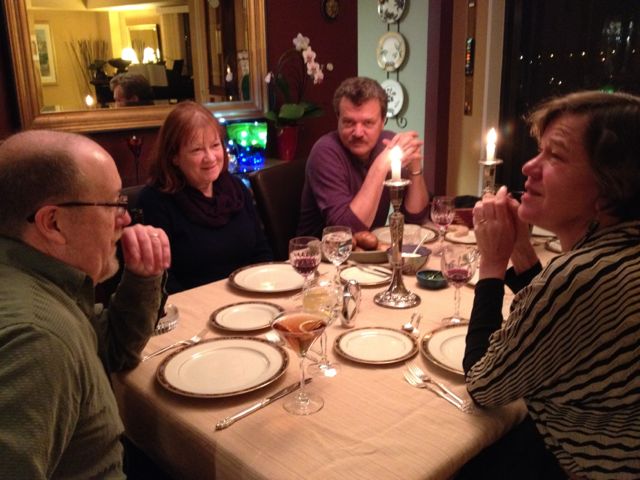 Before the feast: That's Michael and Susie Bowers, Pick, and moi. Hank's in the kitchen....