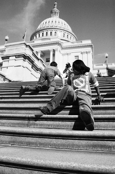 Disable demonstrators crawl the Capitol steps. Photo: Action for Access, Tom Olin