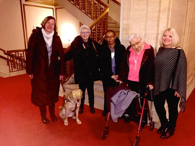 That's Wanda and me with some writers from our class. Wanda refers to her trusty walker as Wilma after track star Wilma Rudolph.