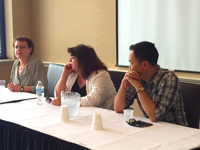 From left to right, Julia Keller, Jean Thompson, and Vu Tran.