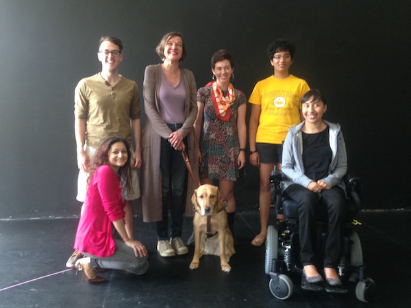 My class: (Clockwise - Andrew Lund, Beth Finke, Kathleen Guillion, Rukmini Girish, Michele Lee,, Whitney the Seeing Eye Dog, Grishma Shah) Courtesy Neo Futurists.