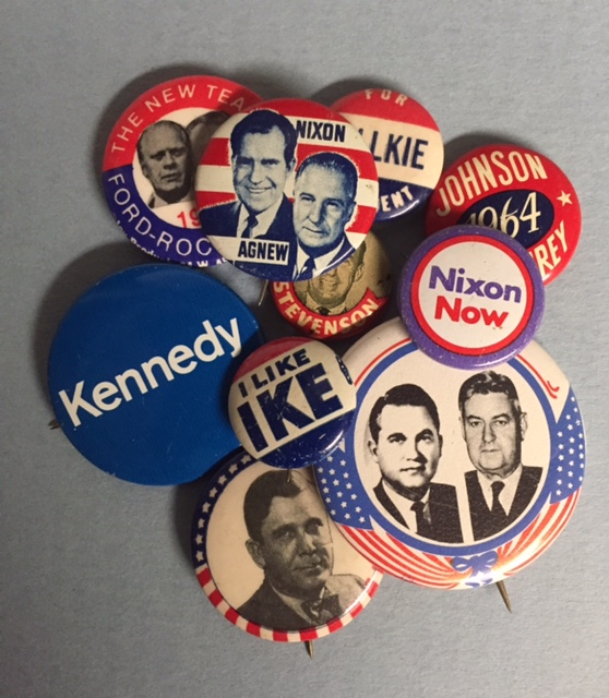 Cheryl's collection of campaign pins she's saved over the years. 