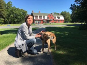That's me, author Beth Finke, with Seeing Eye dog Whitney in front of the Roosevelt Cottage at Campobello Roosevelt International Park