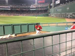 Photo of Red Sox pitcher warming up in the bullpen.