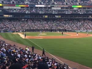 Photo of field and crowd at White Sox game.