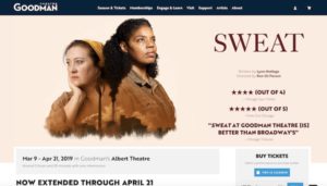 Screen shot of Goodman Theatre web site and link to Sweat info.